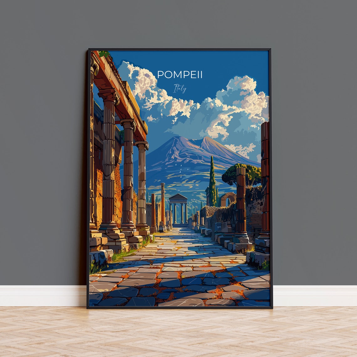 Pompeii Italy Roman Colonnade Avenue Leading to Mount Vesuvius Poster