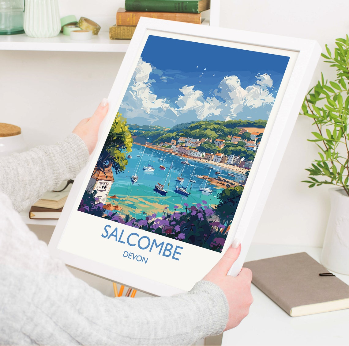 Salcombe Devon Sailing Harbor Boats Hillside Town Travel Poster - Image 5