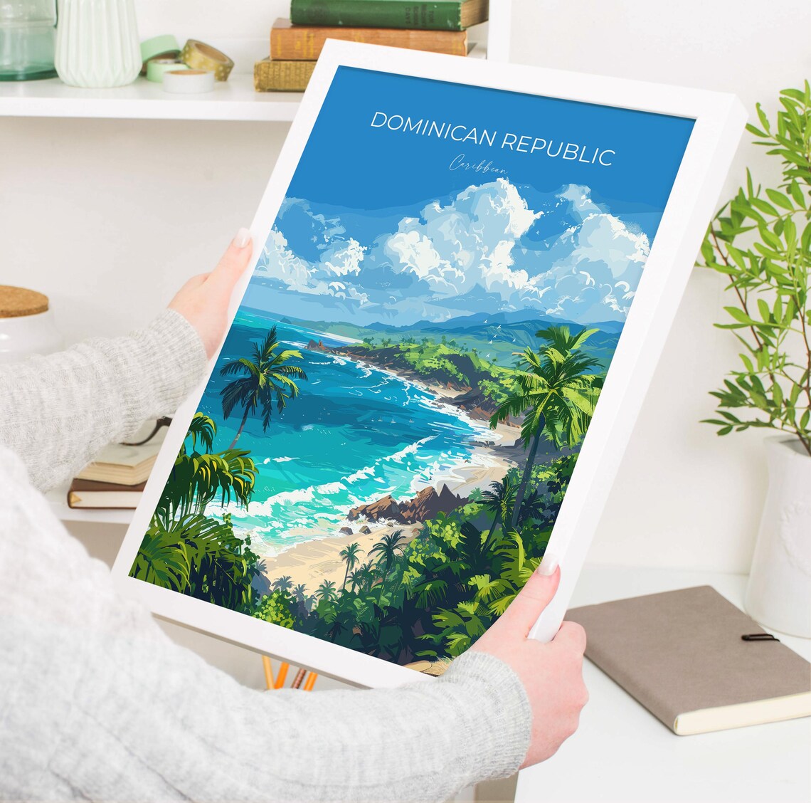 Dominican Republic Tropical Cove Beach Top Lettering Travel Poster - Image 3