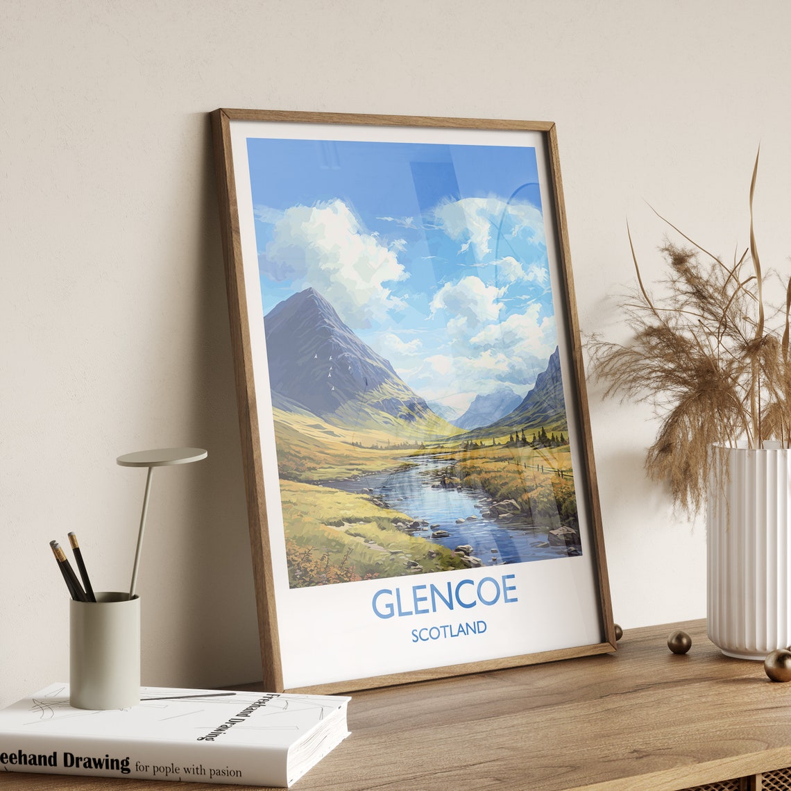 Glencoe Scotland Highland Valley River Mountain View Art Poster - Image 3
