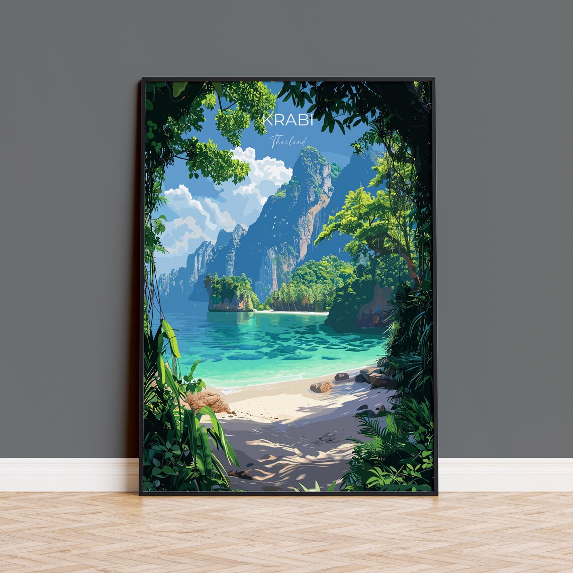 Krabi Thailand Hidden Jungle Cove Turquoise Water Travel Poster