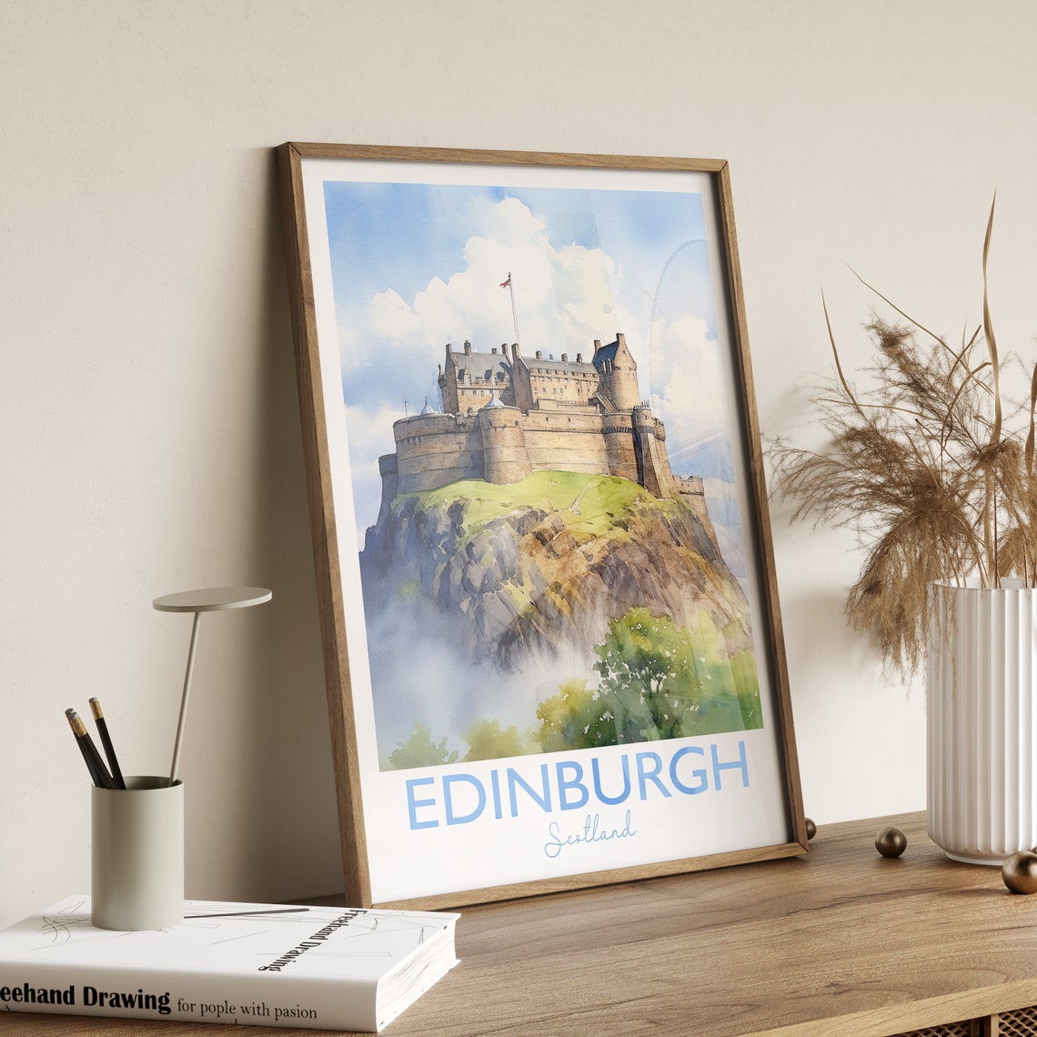 Edinburgh Scotland Castle Rock Watercolor City View Art Poster - Image 4