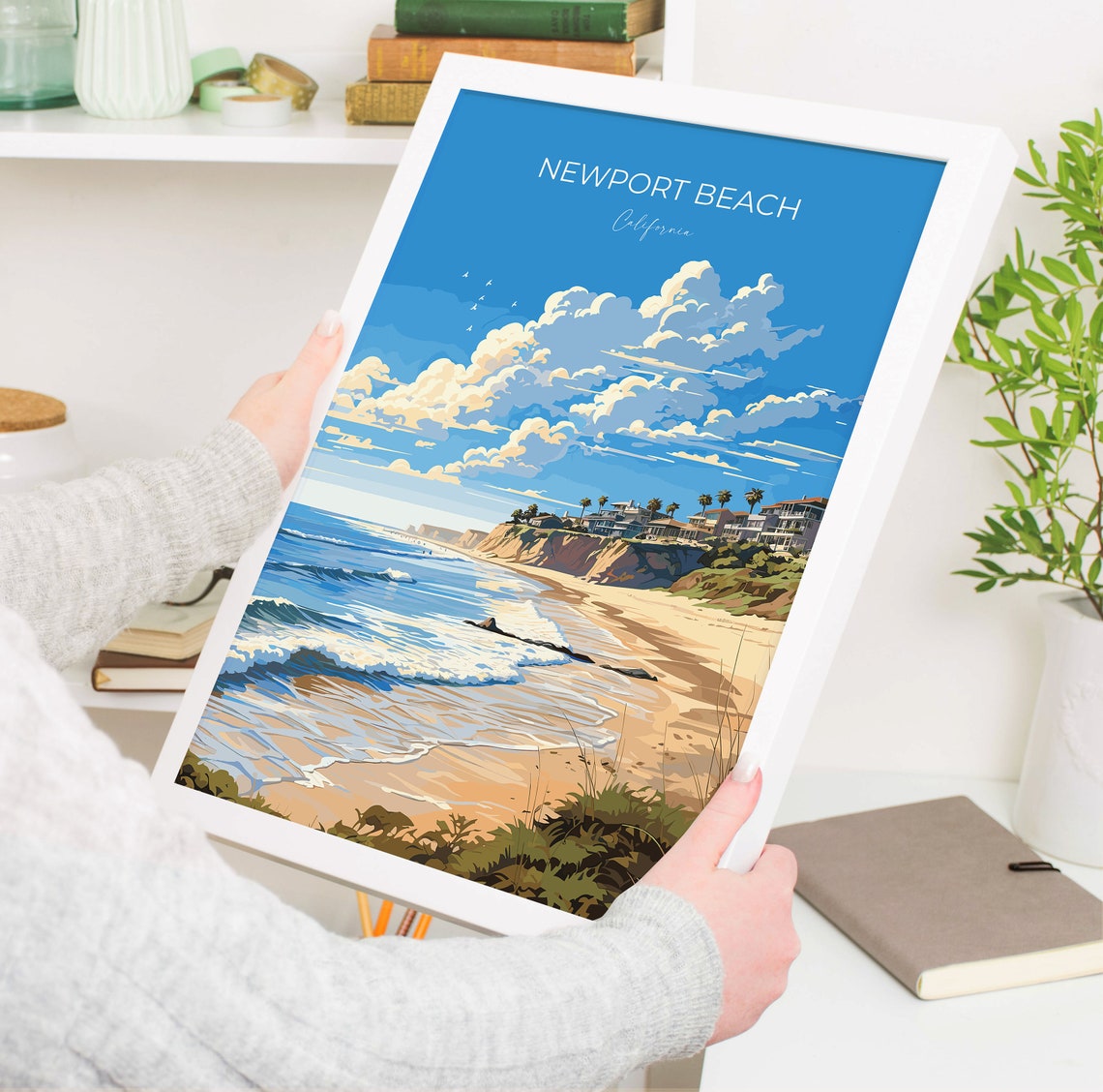 Newport Beach California Coastal Shoreline Surf Waves Script Poster - Image 5