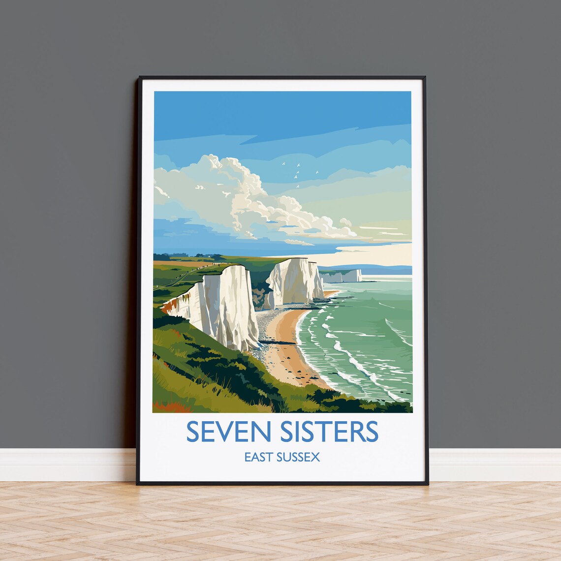 Seven Sisters Travel Poster, East Sussex Coastal Art