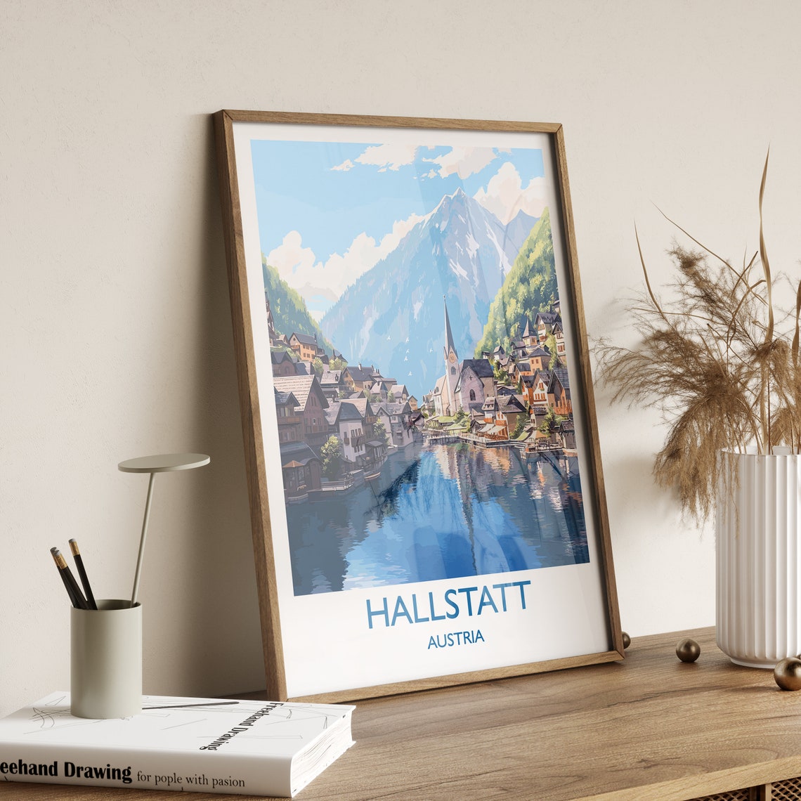 Hallstatt Austria Lakeside Village Church Alpine Peak Travel Poster - Image 3