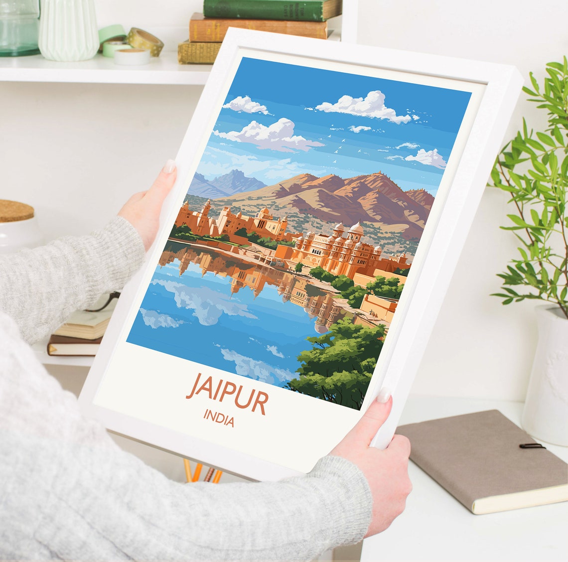 Jaipur India Pink Palace Lake Reflection Mountain Art Poster - Image 5