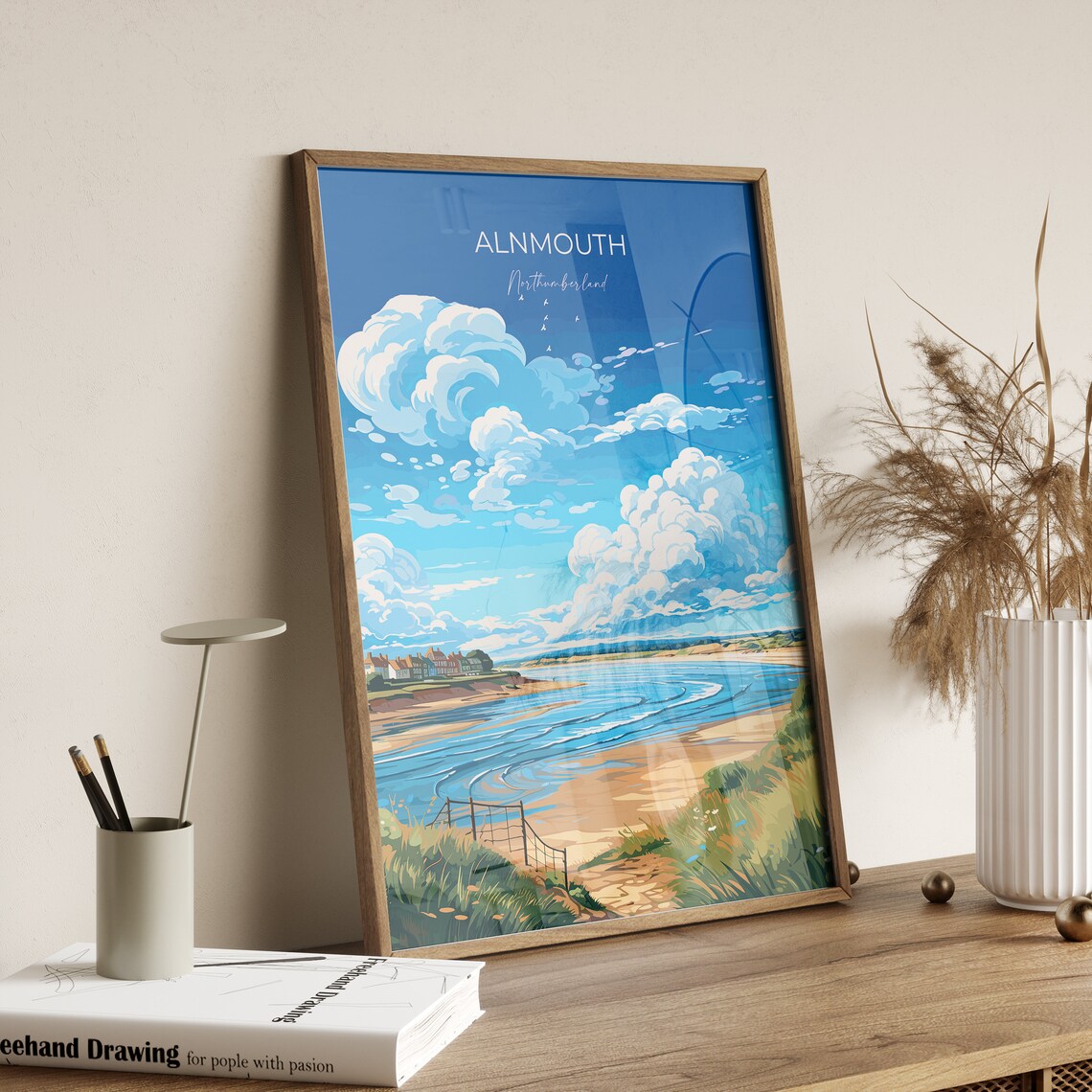 Alnmouth Northumberland Beach Cumulus Clouds Golden Sand Travel Poster - Image 2
