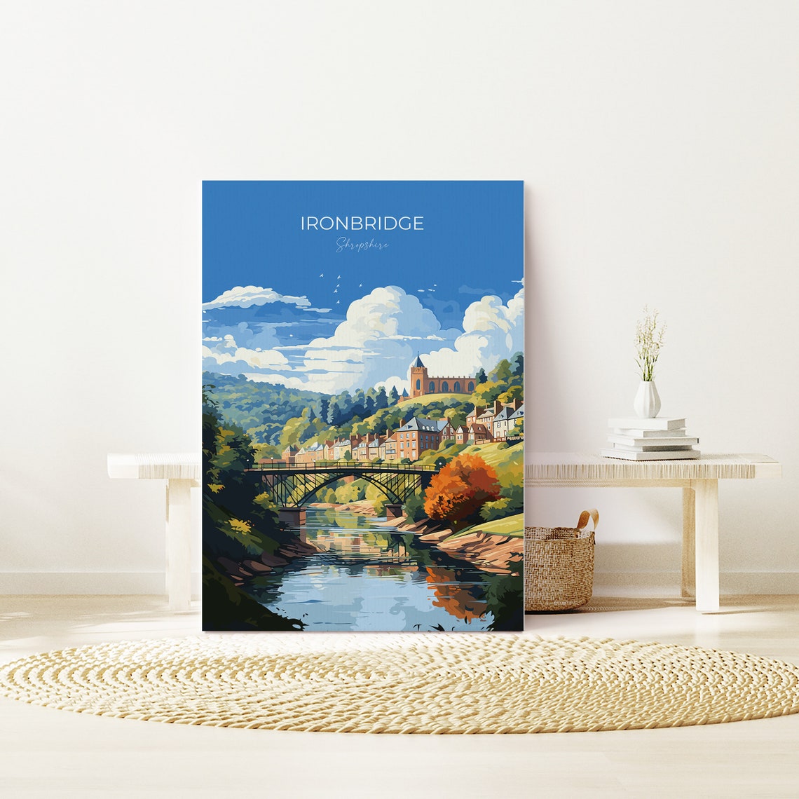 Ironbridge Shropshire River Town Bridge View Vintage Script Poster - Image 2