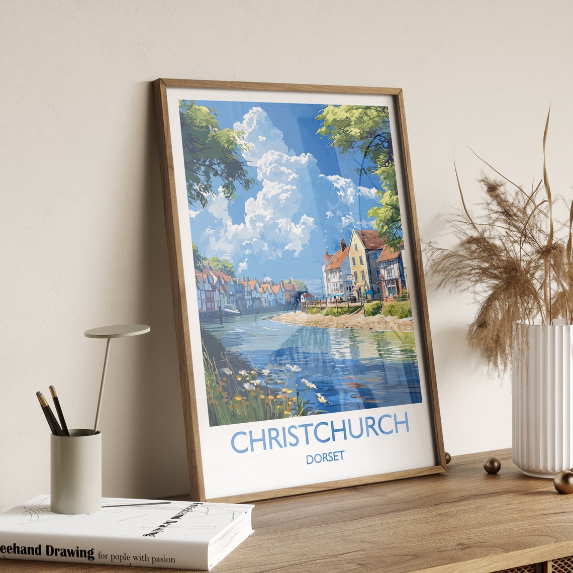 Christchurch Travel Print Wall Art Travel Poster Of Christchurch England Dorset Coast Art Lovers Gift Dorset Wall Decor - Image 2