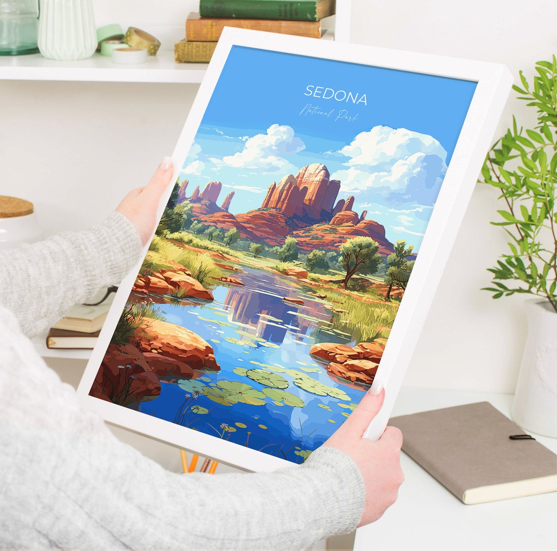 Sedona Arizona Red Rock Desert River Reflections Travel Poster - Image 5