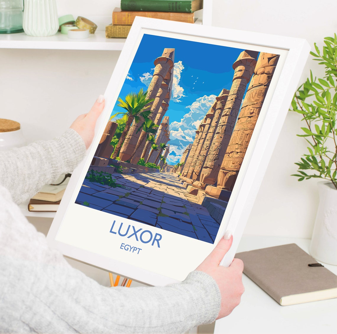 Luxor Egypt Karnak Temple Columns With Bottom Text Travel Poster - Image 3