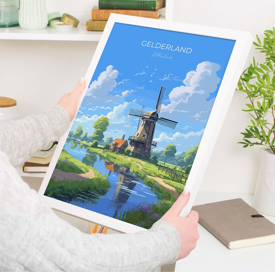 Gelderland Dutch Windmill Netherlands Canal Countryside Poster - Image 5