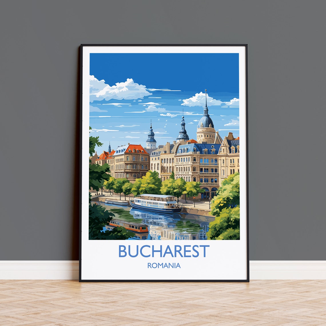 Bucharest Romania Riverfront Belle Epoque Vintage Travel Poster