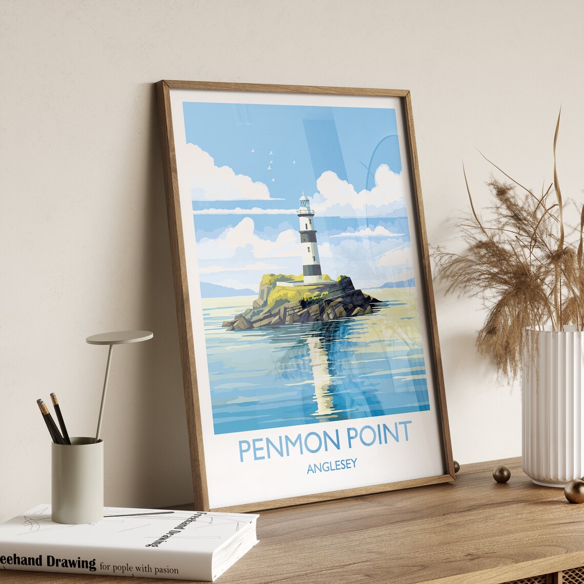 Penmon Point Anglesey Wales Lighthouse Island Seascape Art Poster - Image 3