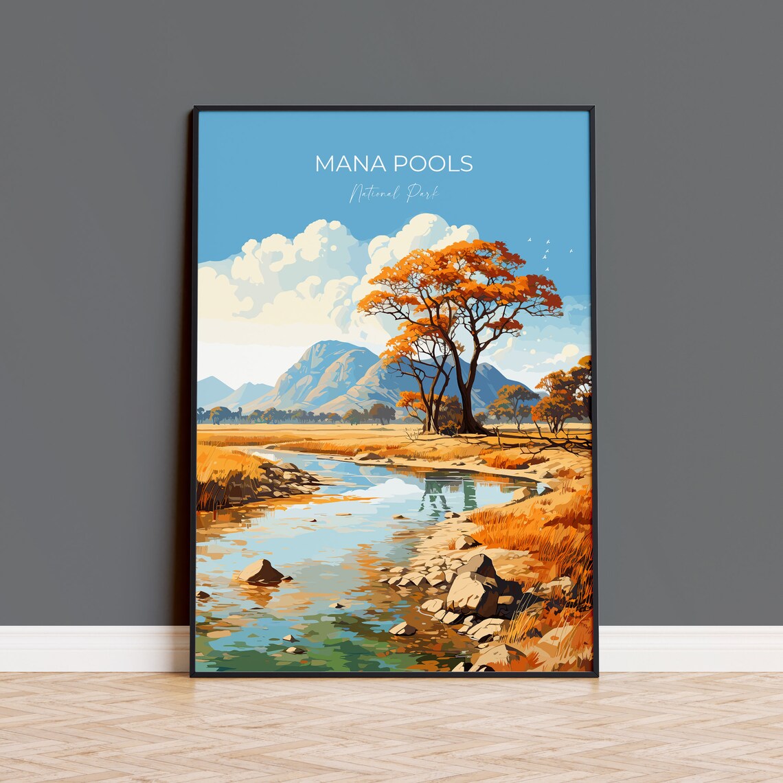 Mana Pools National Park Golden River Banks Autumn Trees Poster