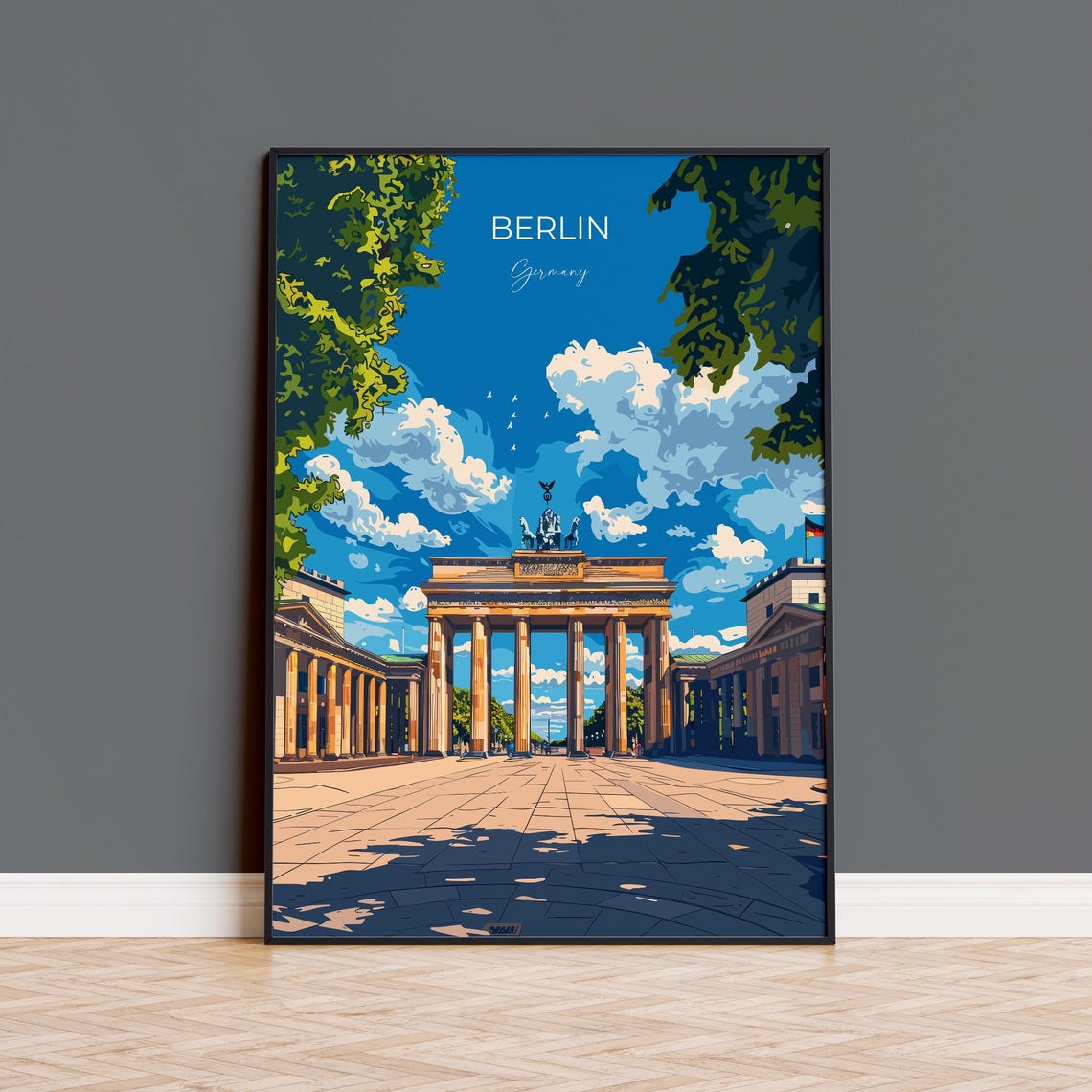 Brandenburg Gate Historic Grand Stone Plaza Berlin Travel Poster