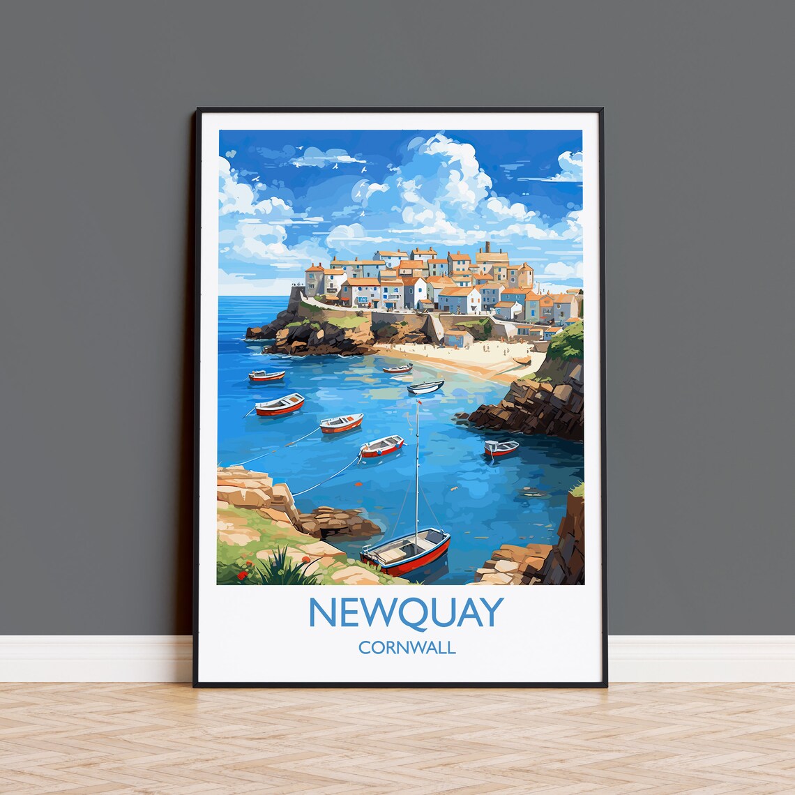 Newquay Travel Poster, Cornwall England Travel Art