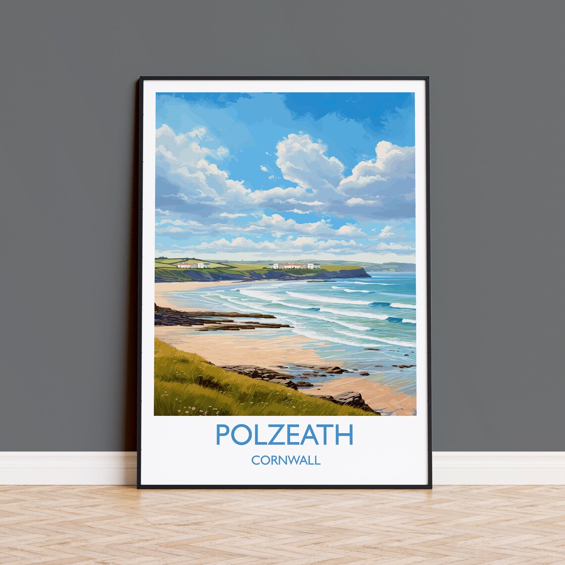 Polzeath Travel Poster, Cornwall England Art Print