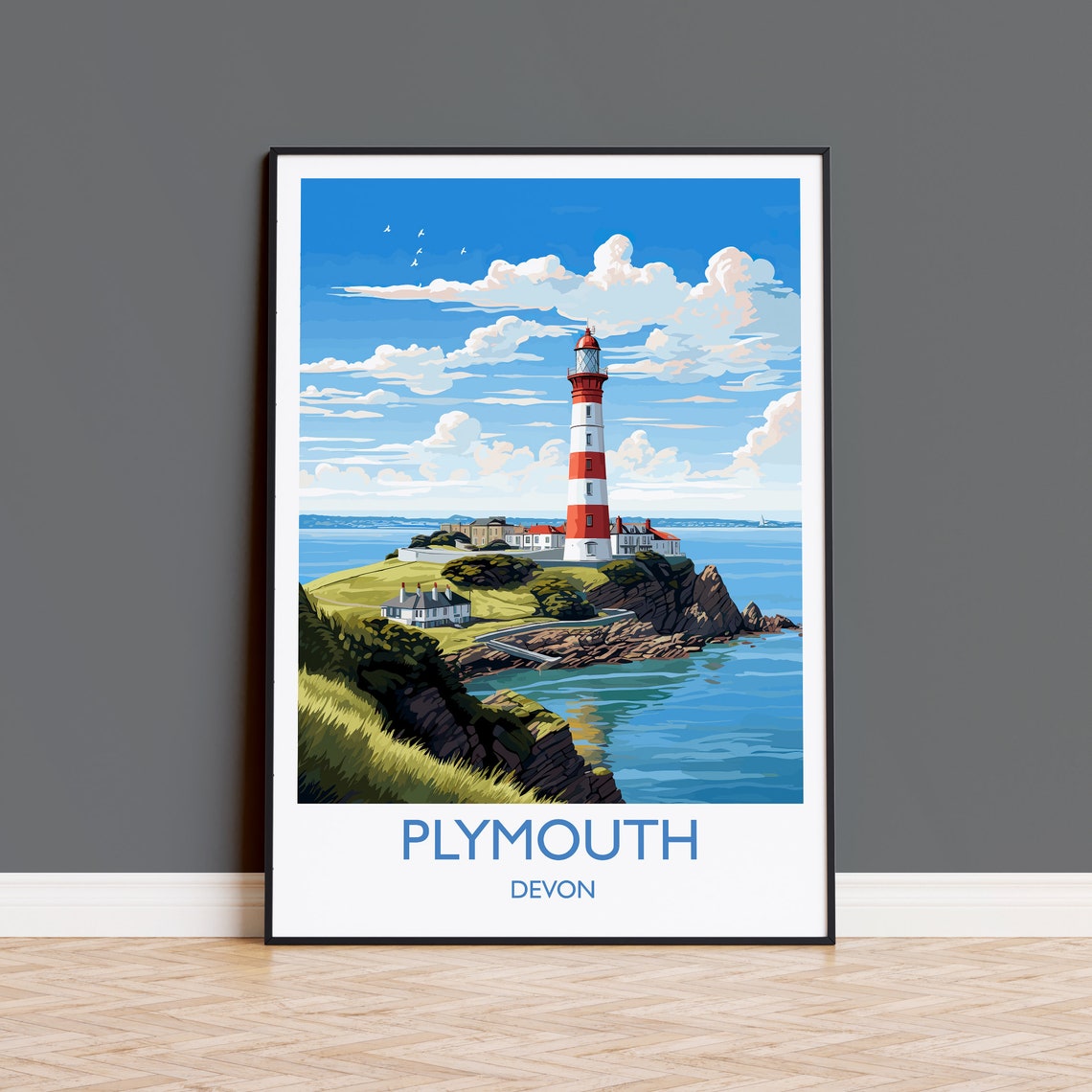 Plymouth Devon England Smeaton Tower Lighthouse Coast Art Poster