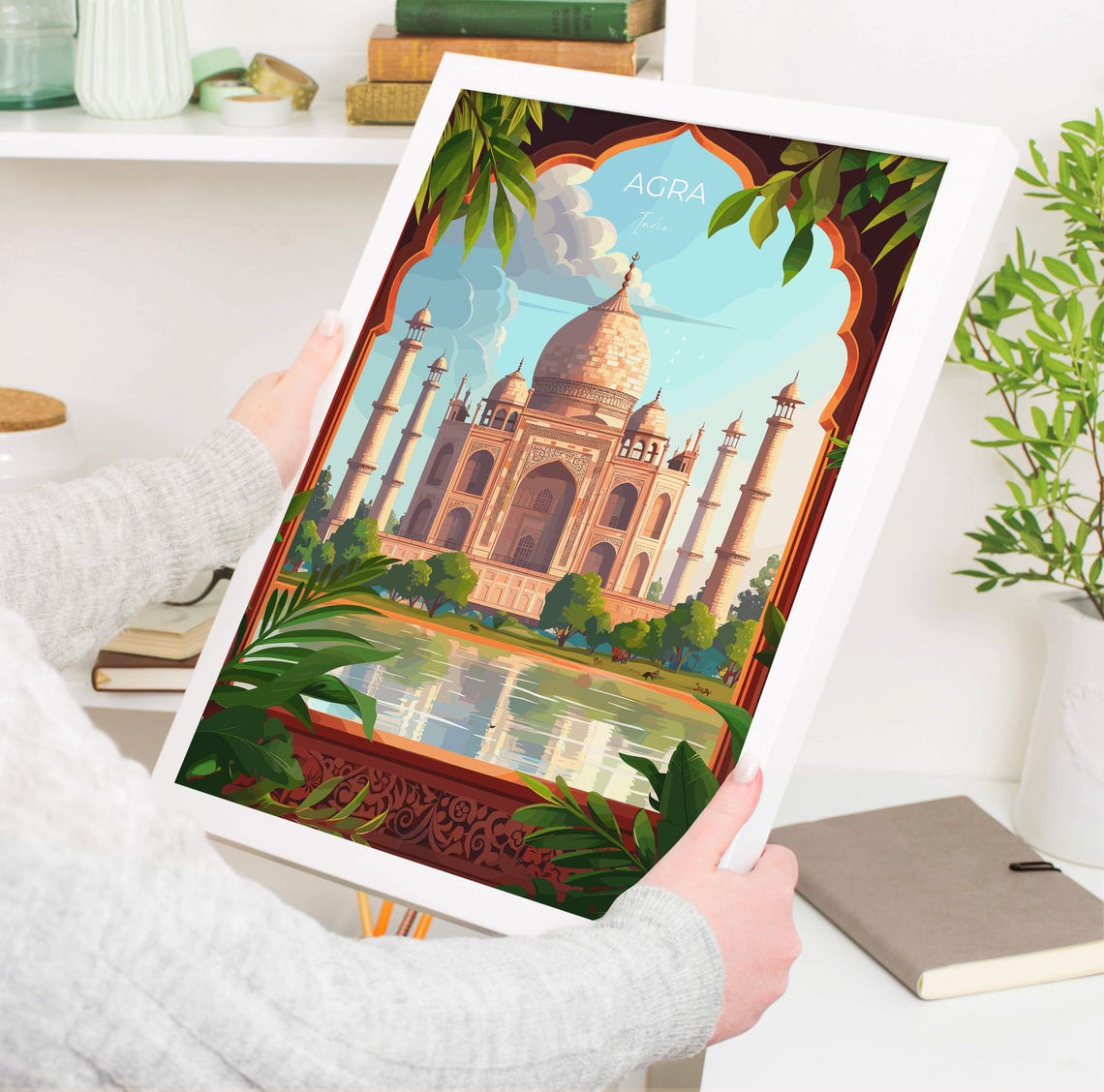 Agra India Taj Mahal Mughal Arch Garden Reflection Scene Poster - Image 3