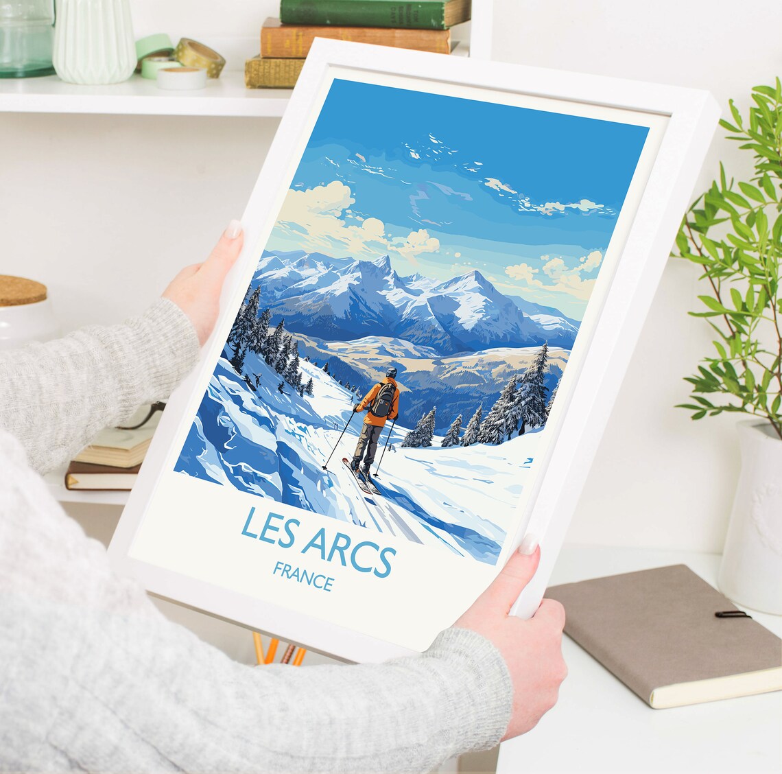 Les Arcs France Skier Alpine Peak Sunny Blue Sky Ski Travel Poster - Image 5