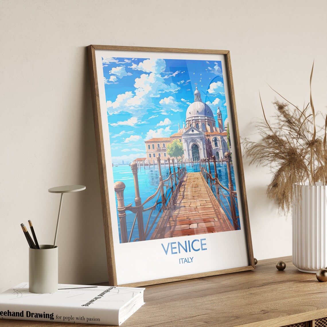 Venice Italy Lagoon Pier Domed Church Wooden Jetty Travel Poster - Image 3