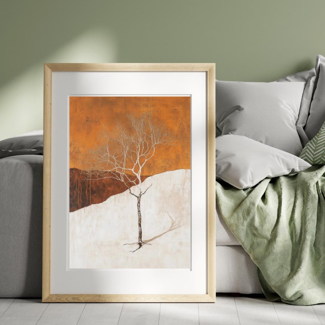 Autumn Tales Bare Tree Burnt Orange Sky Minimalist Art Poster - Image 4