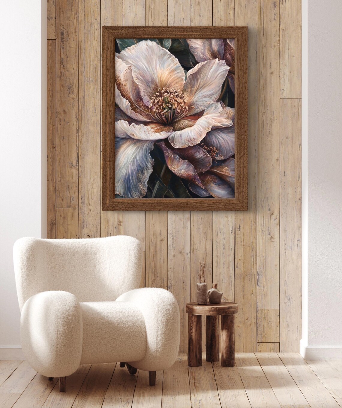 Ivory White Flower Close Up Moody Purple Hues Elegant Floral Poster - Image 2