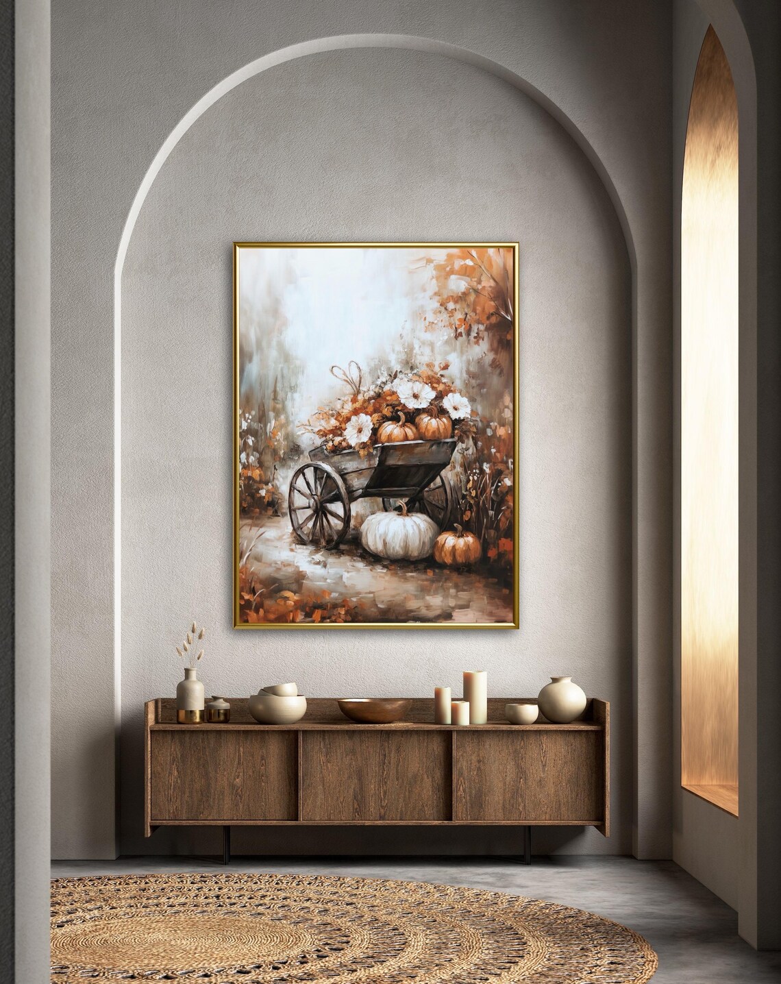 Autumn Tales Rustic Wheelbarrow Fall Garden Pumpkin Harvest Painting Art Print - Image 2