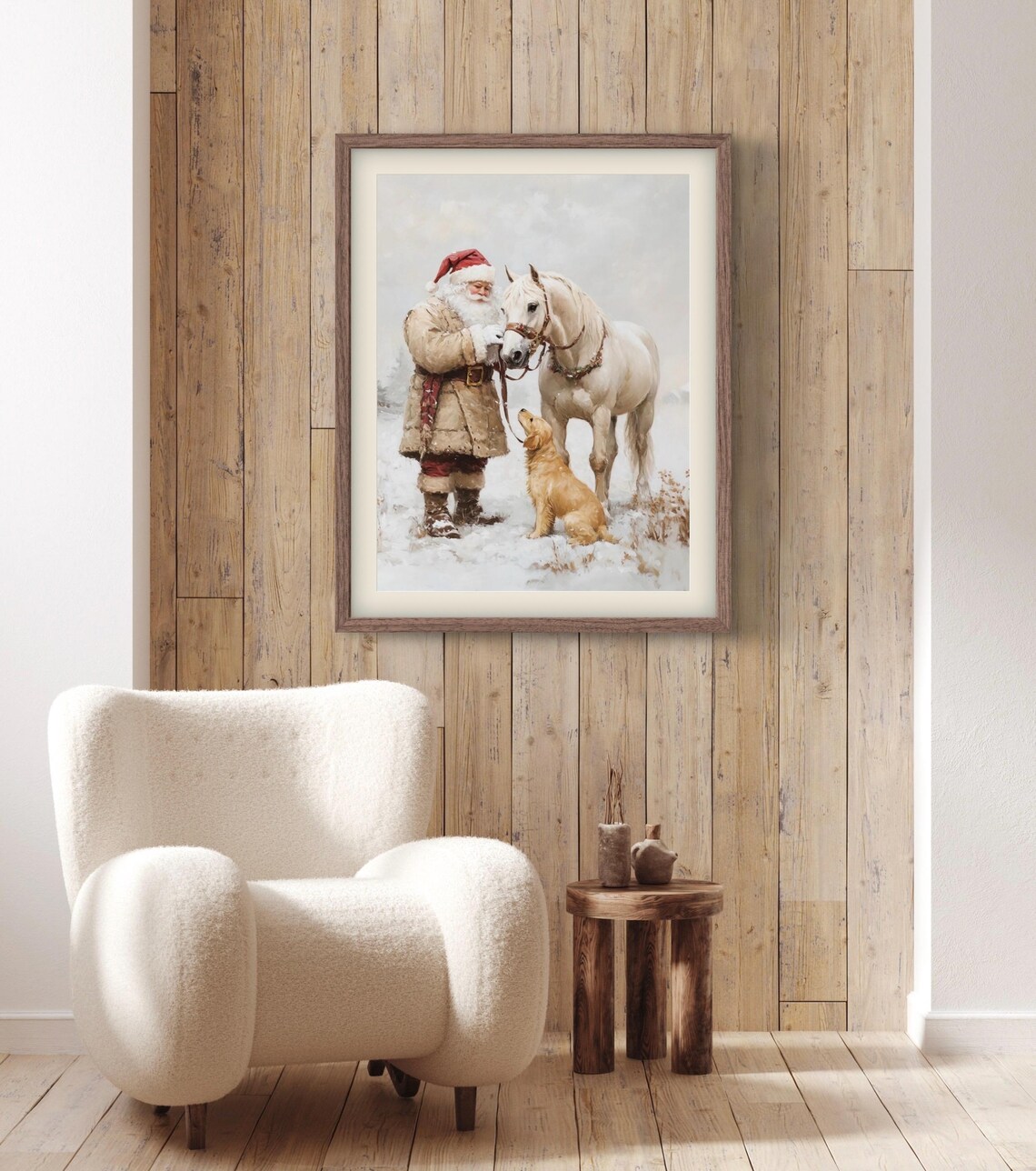 Vintage Santa With White Horse Art Print - Image 4