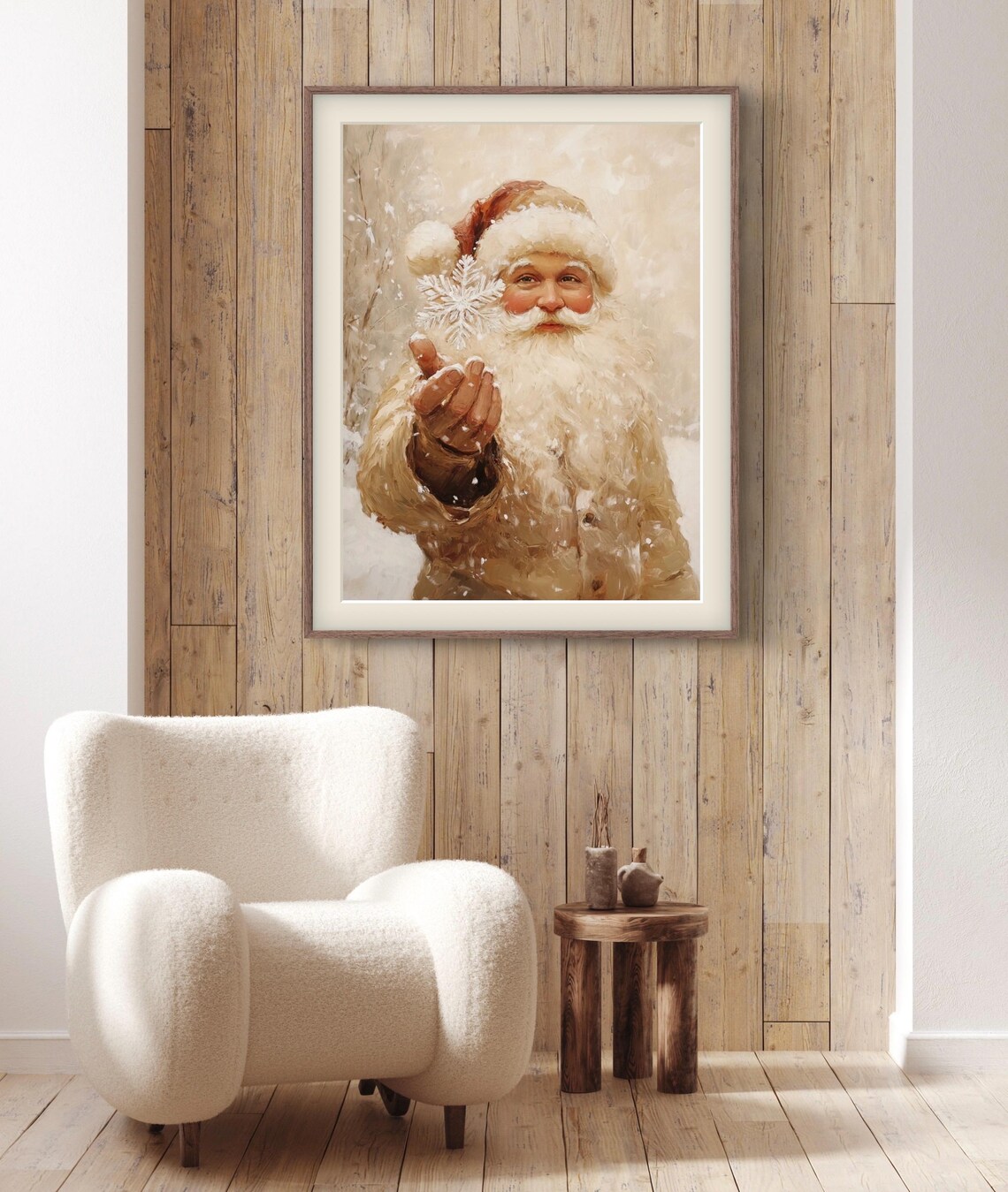 Vintage Santa In Beige Christmas Art Print - Image 5