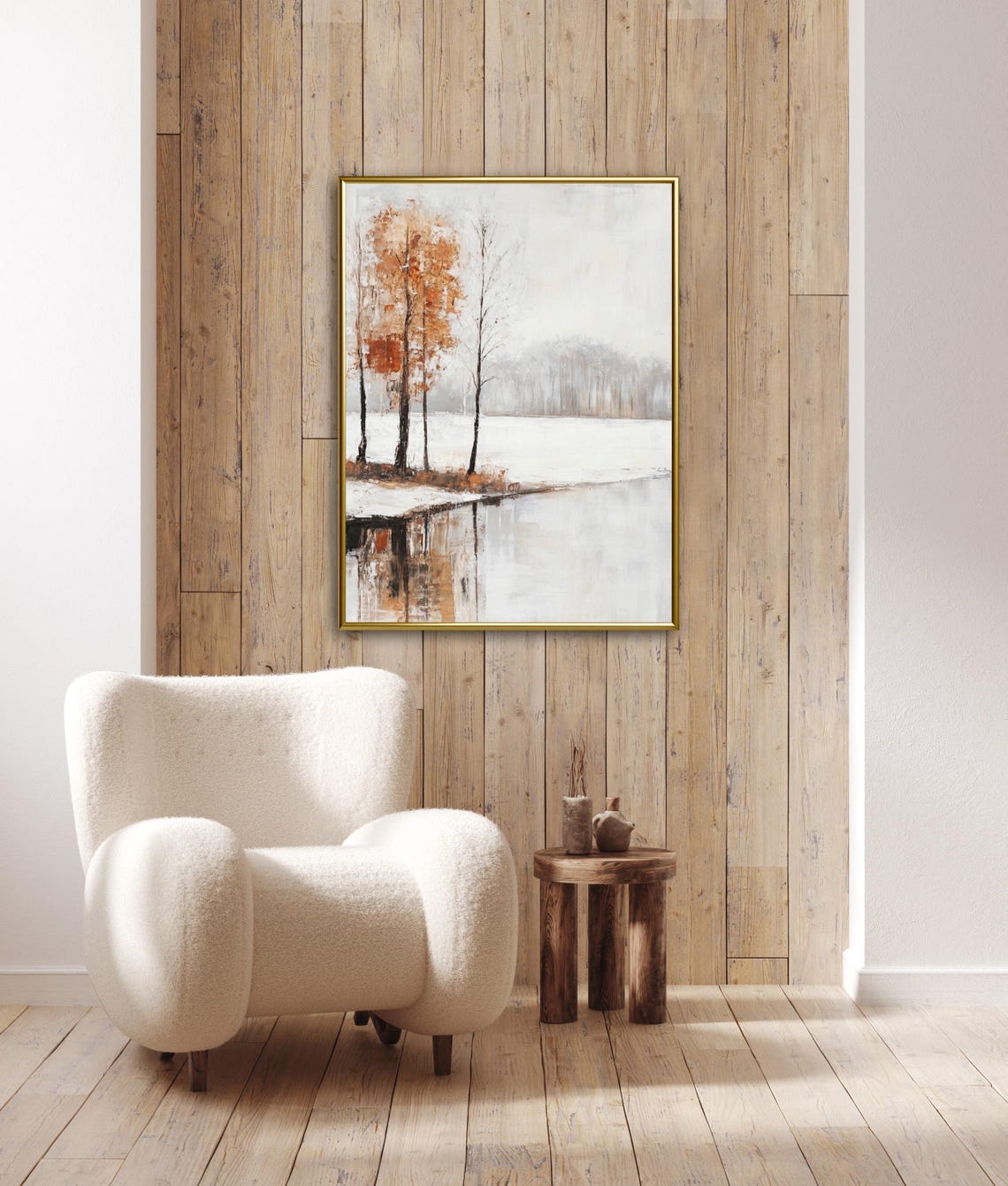 Moody Autumn Trees Lakeside Still Lake Landscape Warm Tone Poster - Image 4