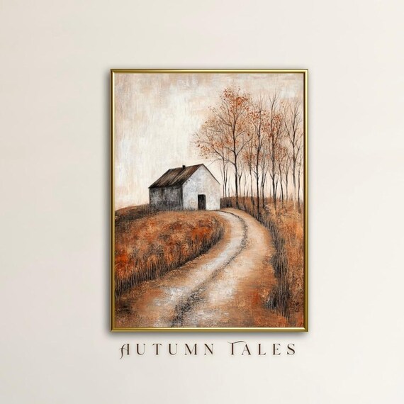 Autumn Tales Winding Country Road Barn Hill Burnt Orange Field Poster