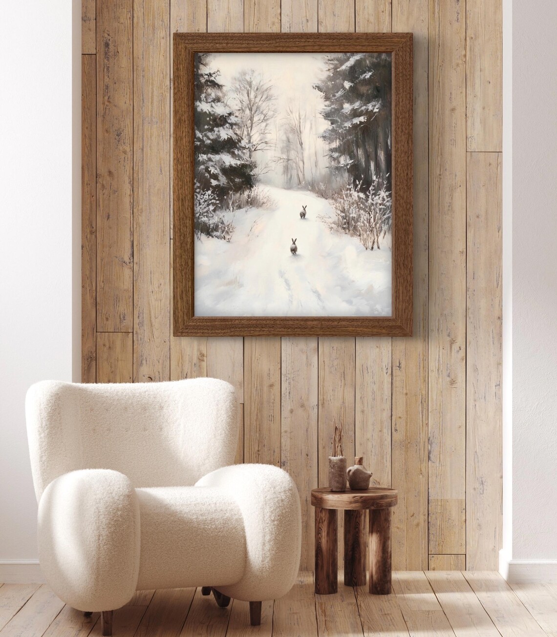 Winter Forest And Bunnies In Snow Art Print - Image 3