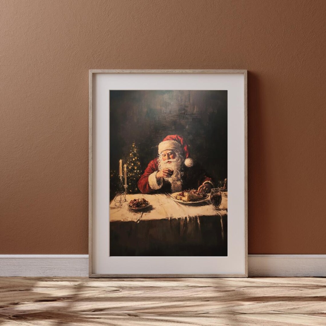 Vintage Santa Christmas Dinner Moody Oil Painting Holiday Poster - Image 6