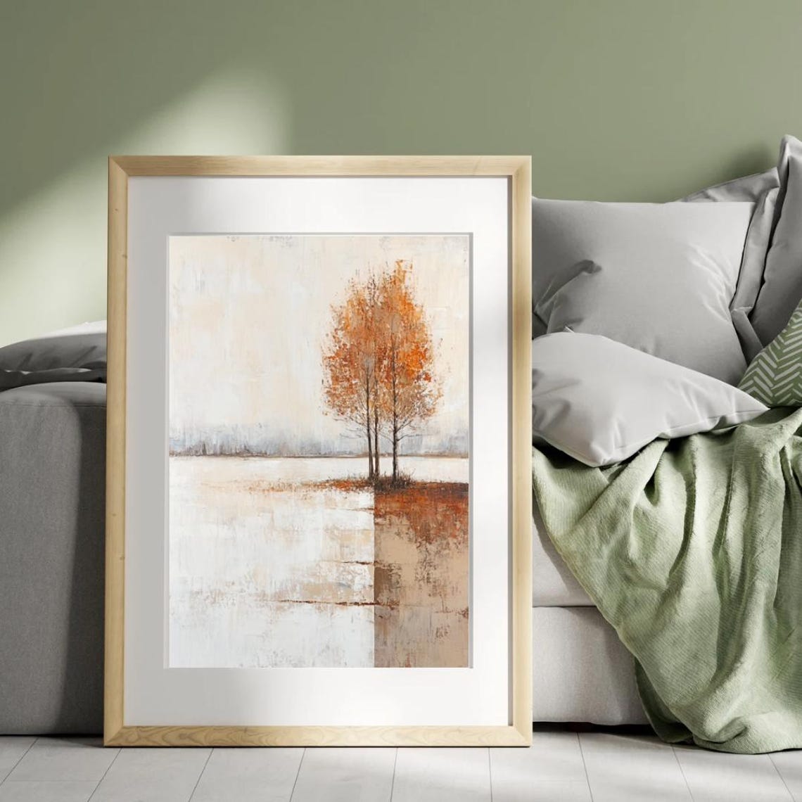 Autumn Tales Lone Orange Tree Lakeside Minimalist Art Poster - Image 3