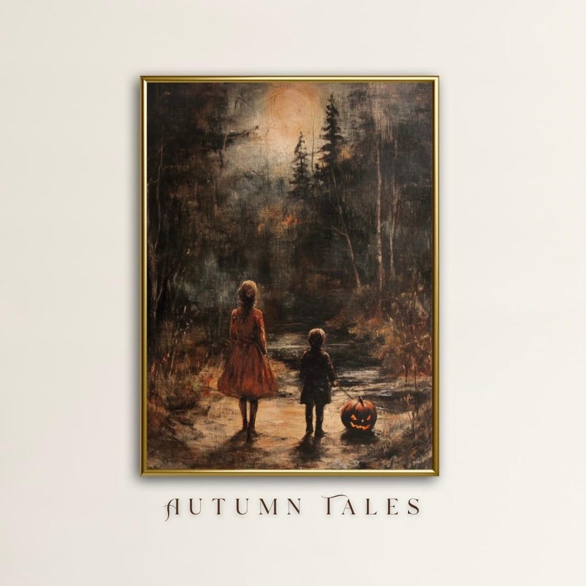 Autumn Tales Spooky Forest Halloween Kids Jack O Lantern Art Poster