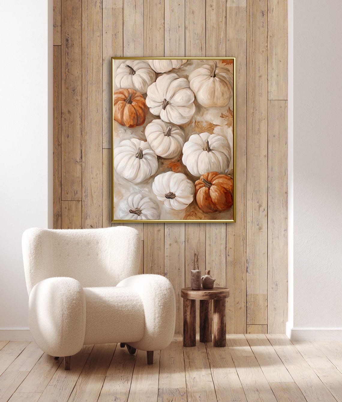 Autumn Tales Painted White Pumpkin Cluster Fall Harvest Poster - Image 3