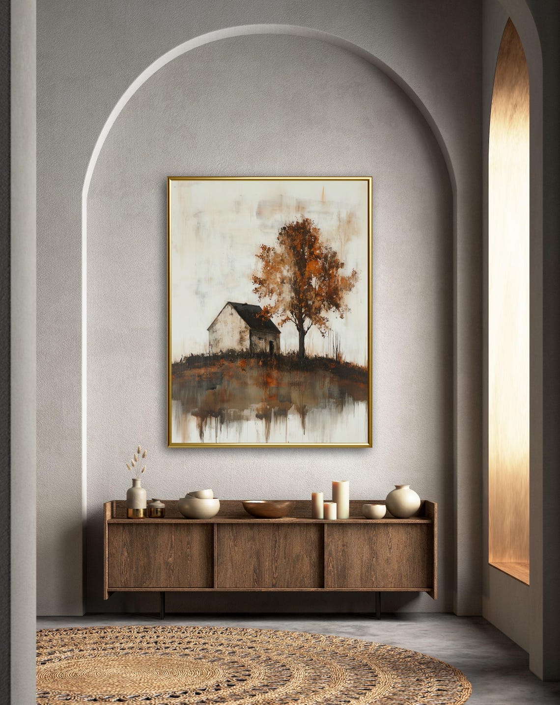 Autumn Tales Rustic Barn Still Water Reflection Fall Art Poster - Image 4