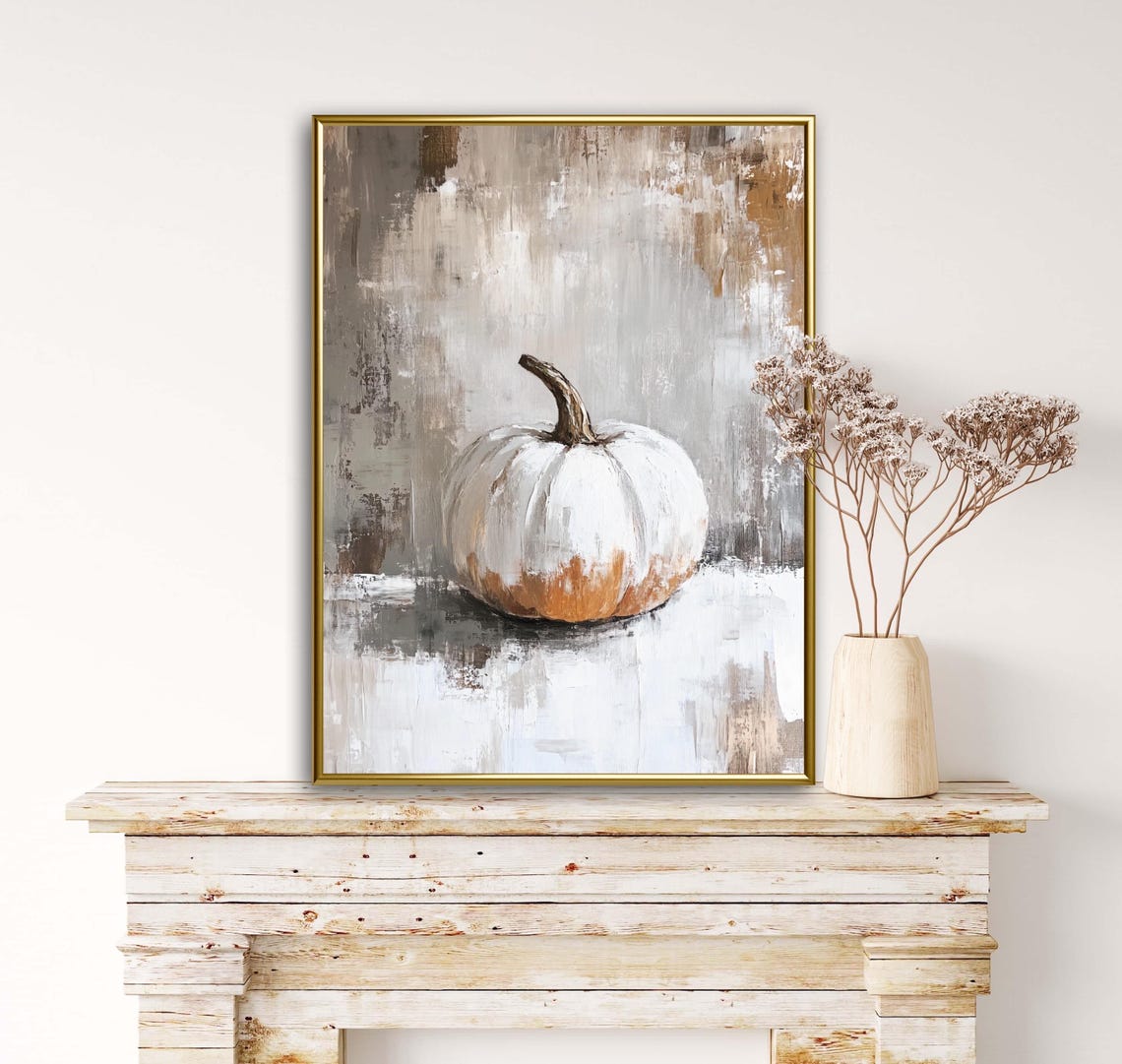 Minimalist White Pumpkin Abstract Grey Still Life Fall Poster - Image 6