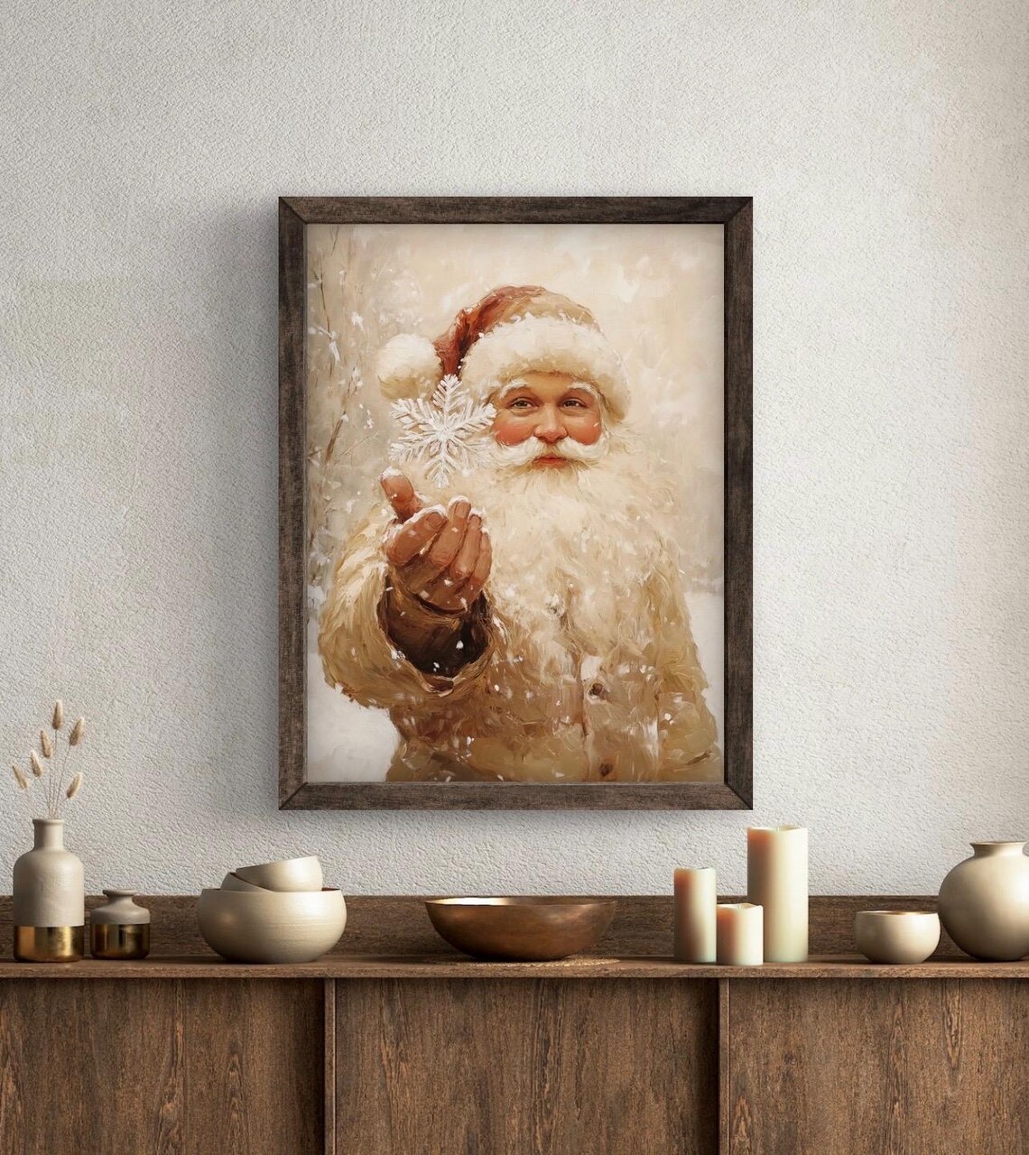 Vintage Santa In Beige Christmas Art Print - Image 6
