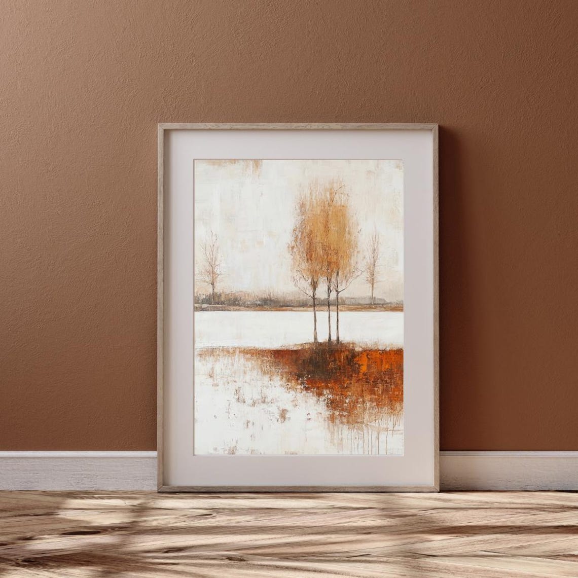 Abstract Snowy Field With Golden Trees Autumn Winter Art Print - Image 4