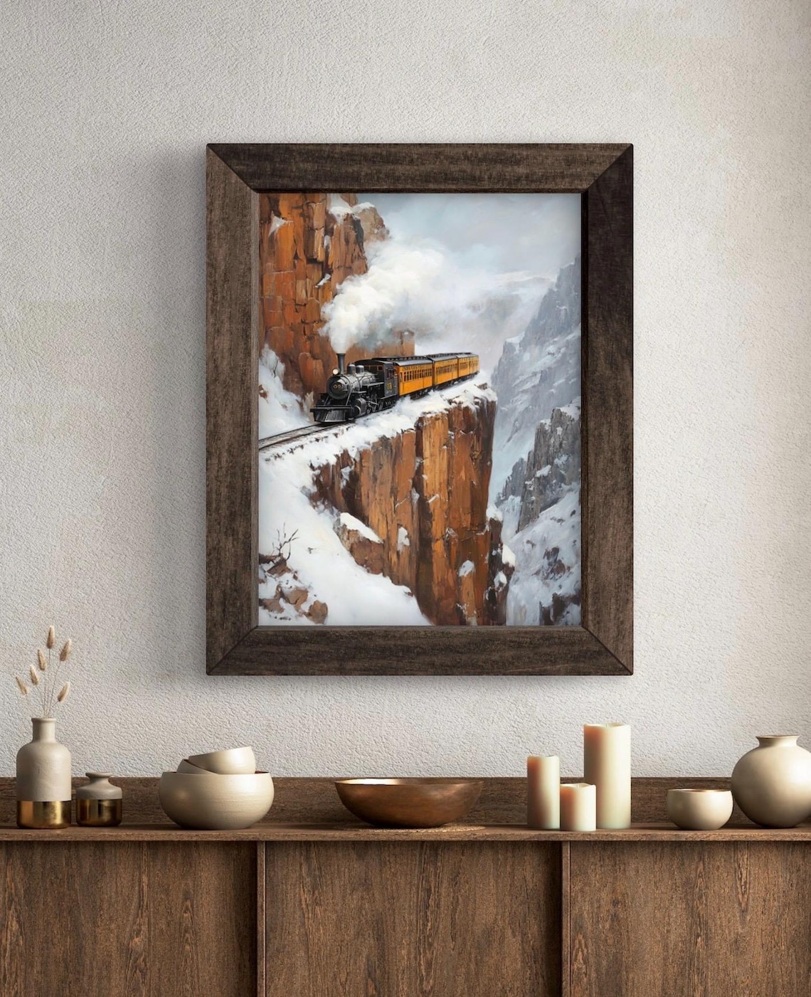 Steam Train on Snowy Cliffside Railway Through Winter Canyon Wall Art Poster - Image 5