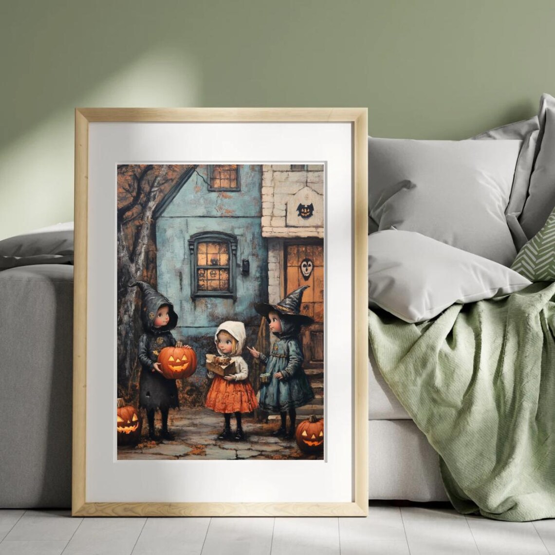 Cute Witch Kids Trick Or Treat With Jack O Lanterns Halloween Wall Poster - Image 5