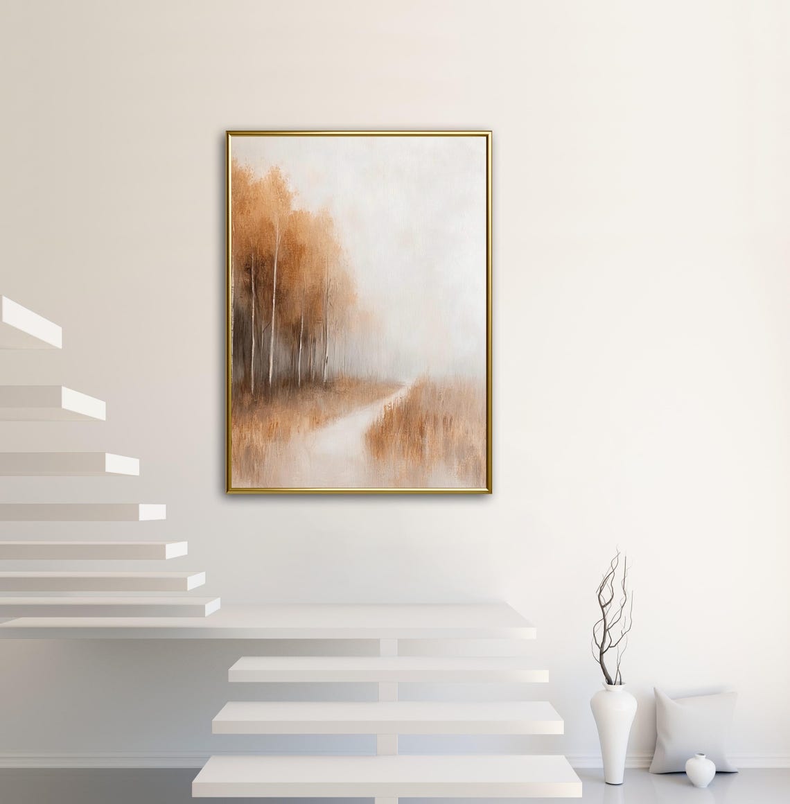 Foggy Autumn Forest Path Golden Trees Minimalist Landscape Wall Art - Image 2