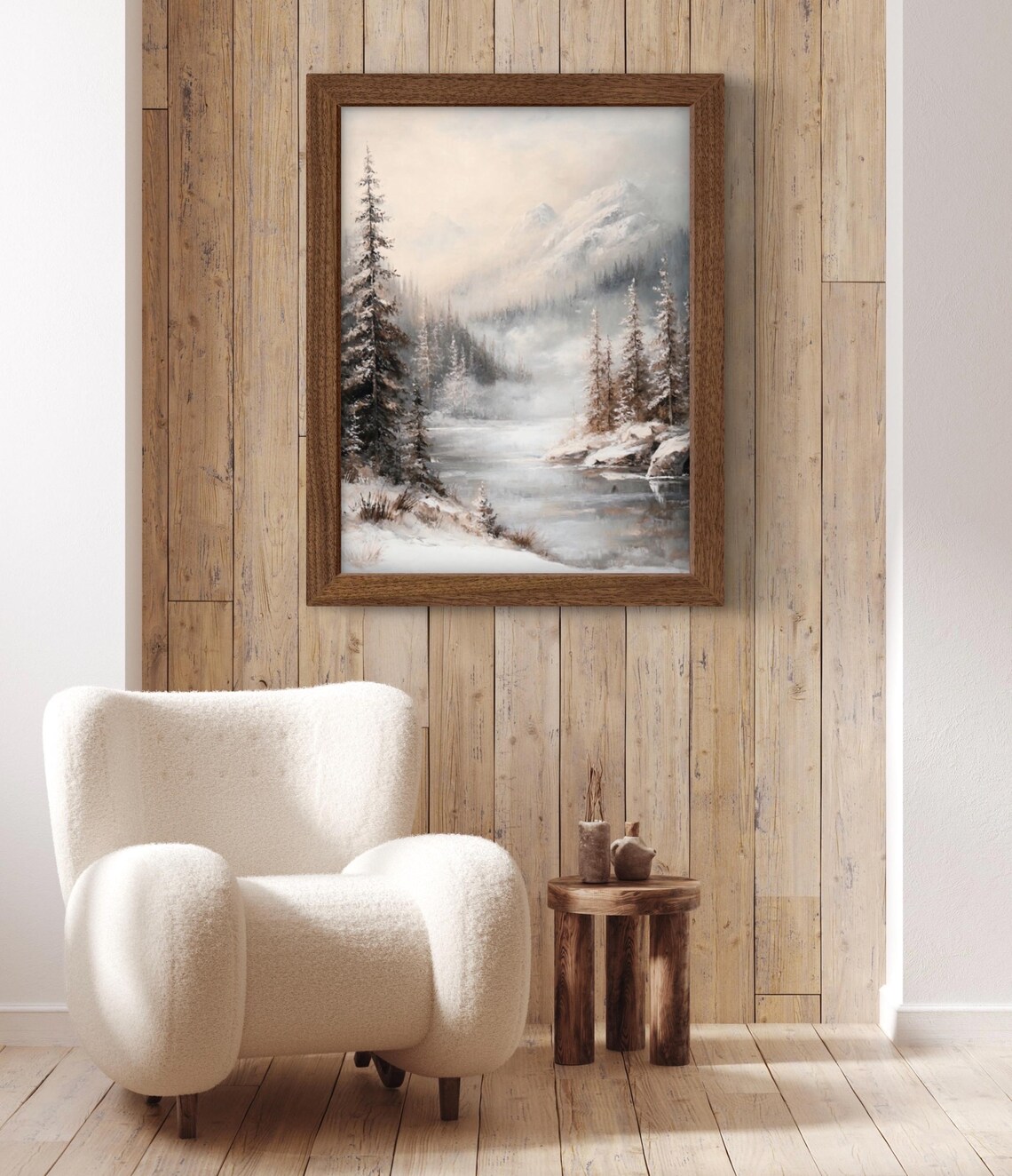 Moody Winter Forest Art Print, Foggy Mountain Scene - Image 2