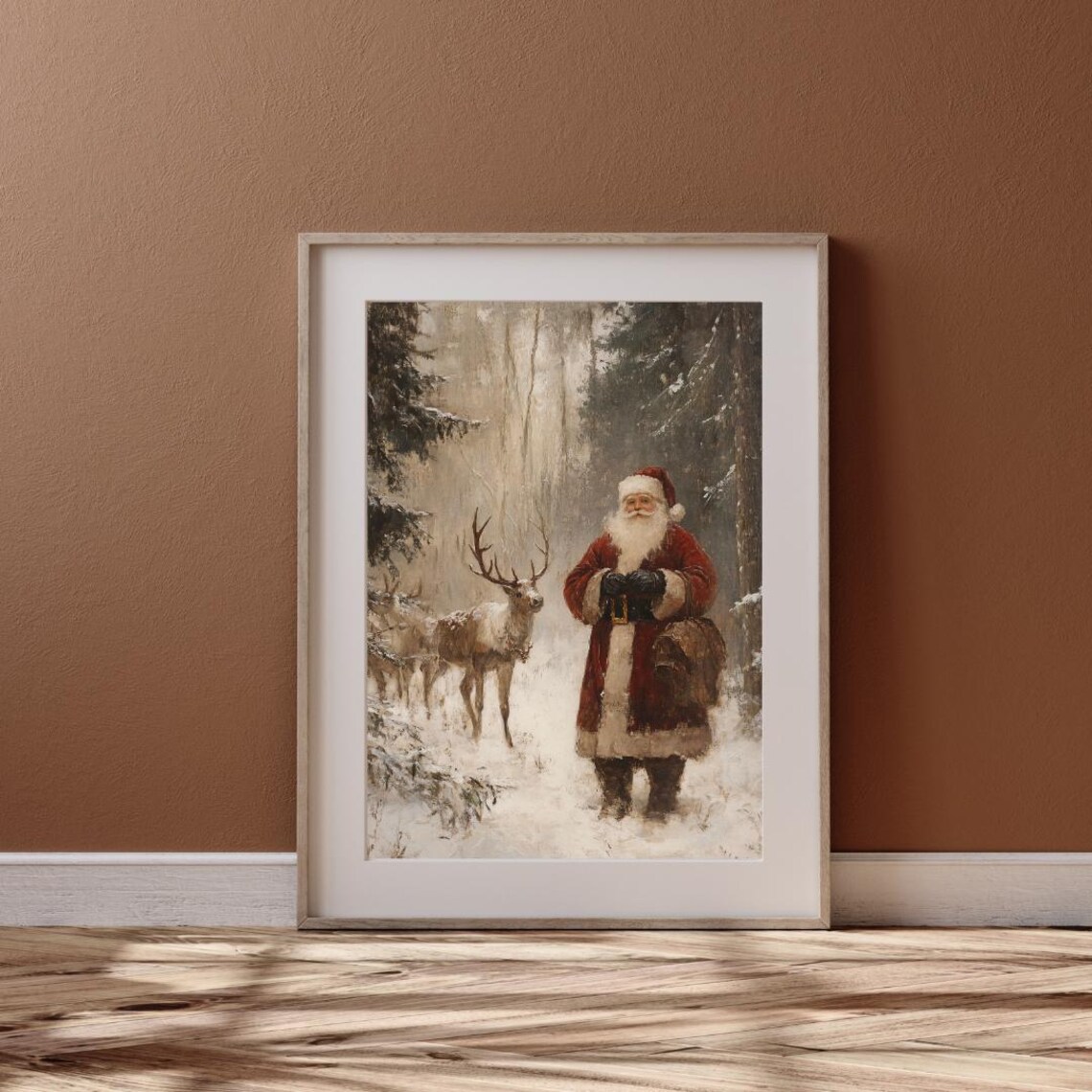 Christmas Santa Claus With Reindeer, Vintage Print - Image 2