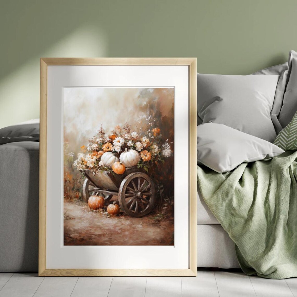 Autumn Tales Wheelbarrow Pumpkins Flowers Vintage Rustic Harvest Art Print - Image 3