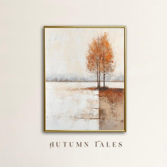 Modern Fall Wall Art Print Modern Abstract Autumn Farmhouse Decor Contemporary Winter Snow Landscape Moody Earthy Burnt Orange