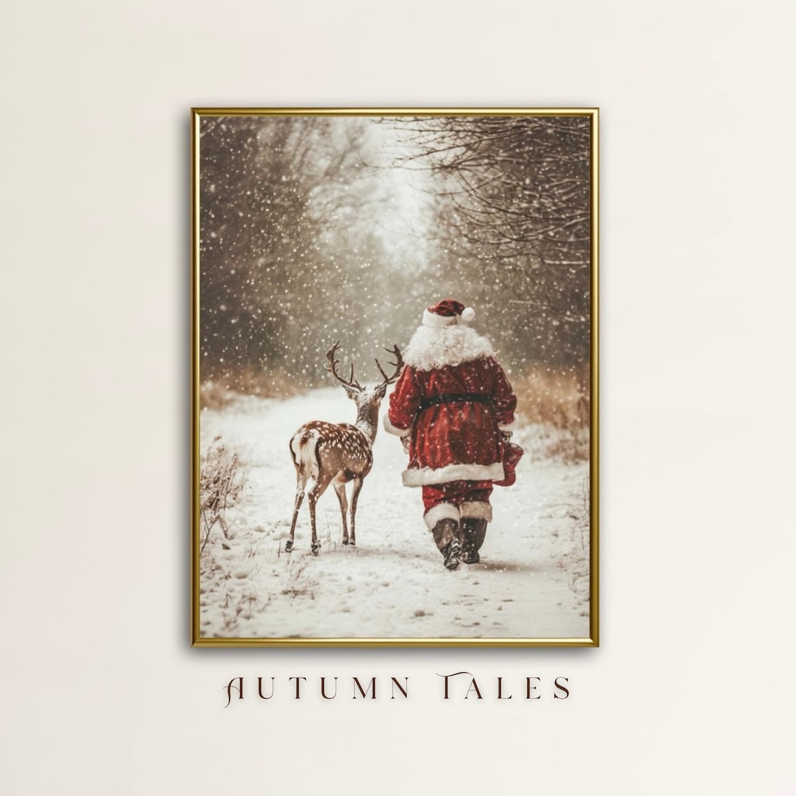 Santa Claus Reindeer Christmas Forest Art Print - Image 4